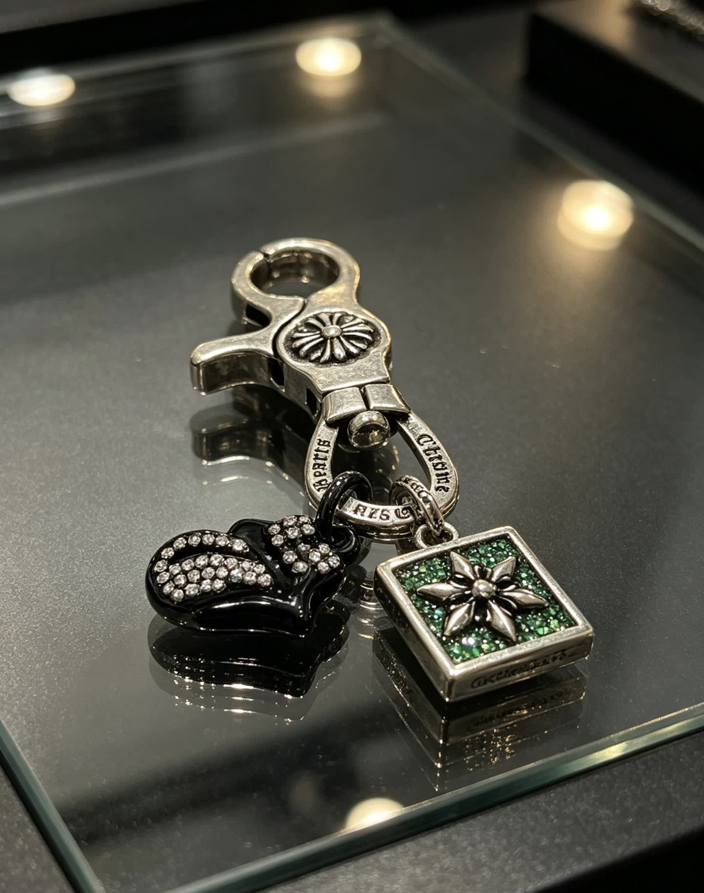 Chrome Hearts Silver Keychain with Charms